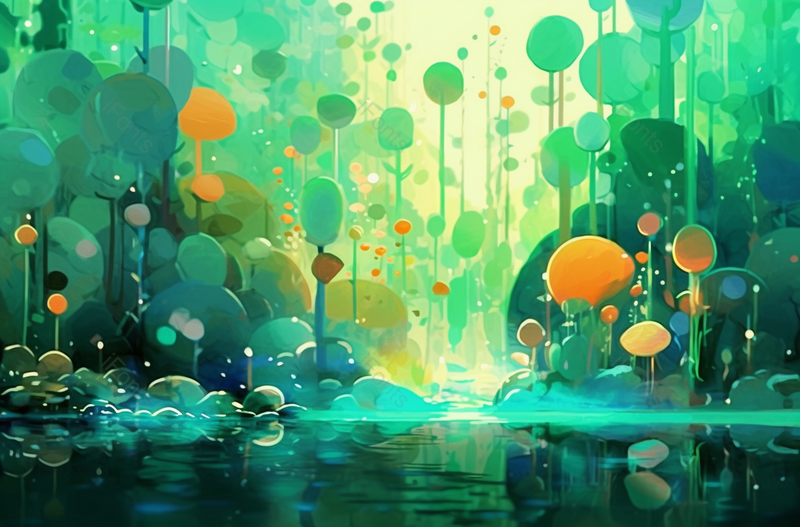 绿色湖泊夏日插画手绘风景画,插画/手绘图,插画/手绘图库,插画/手绘图下载,插画/手绘